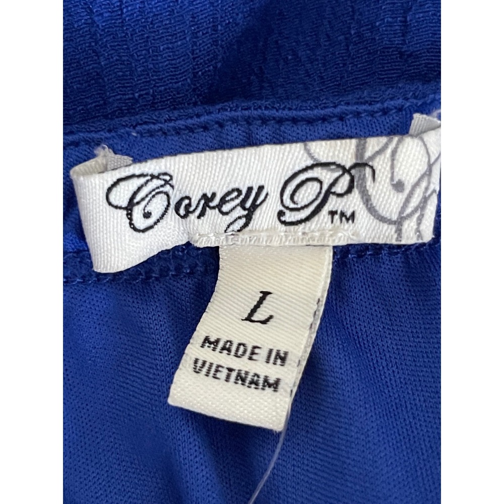 Corey P Womens Blue Strapless Maxi Dress Large Ruffle Front Tie Waist Textured - Picture 12 of 14